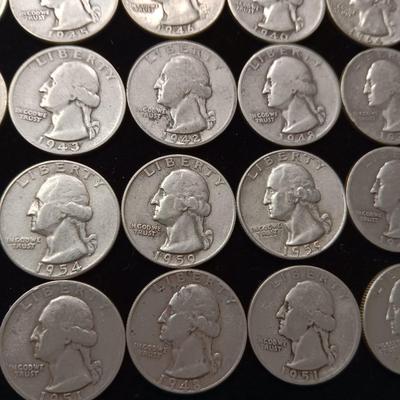 40 WASHINGTON SILVER QUARTERS MIXED DATES