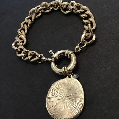 Vintage Roman coin, gold tone chunky bracelet