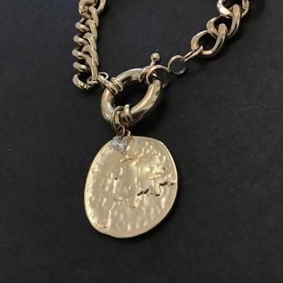 Vintage Roman coin, gold tone chunky bracelet