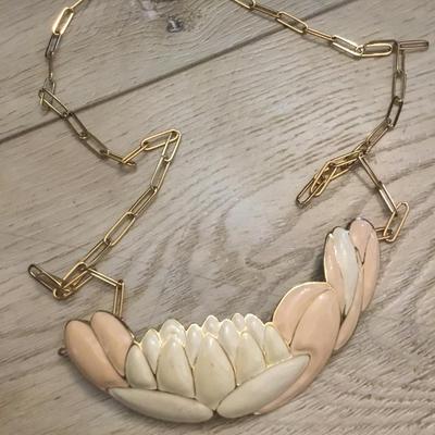 Vintage Monet water, lilies, peaches and cream, enamel statement necklace