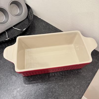 LOT 257K: Baking Collection: Calaphon Muffin Tin, Cast Iron “Una Cosa” Tortilla Press & More