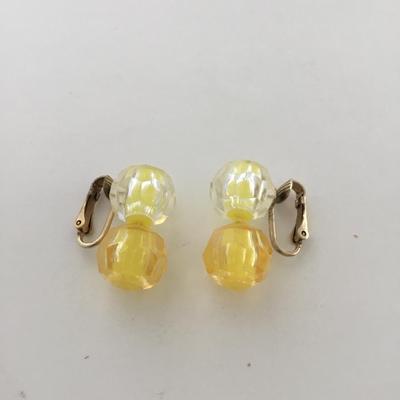 Yellow vintage beaded clip on earrings