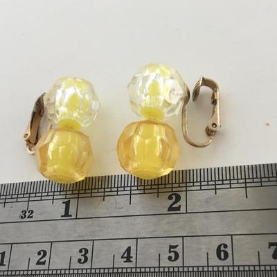 Yellow vintage beaded clip on earrings