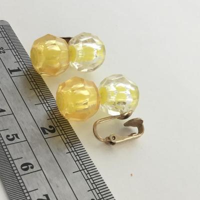 Yellow vintage beaded clip on earrings
