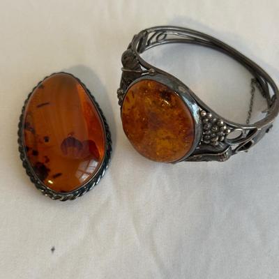 Large Amber Cuff Bracelet & Brooch (K-SS)