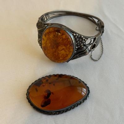 Large Amber Cuff Bracelet & Brooch (K-SS)