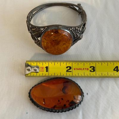 Large Amber Cuff Bracelet & Brooch (K-SS)
