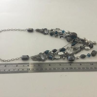 Silver tone blue multilayer fashion necklace
