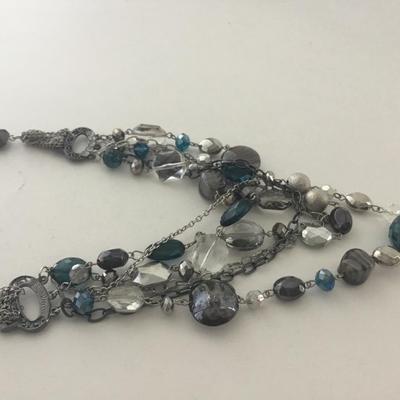 Silver tone blue multilayer fashion necklace
