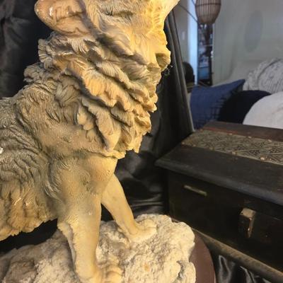 Vintage De Elina Howling Wolf Figurine by Turtle King Corp | Hand-Painted Resin Statue