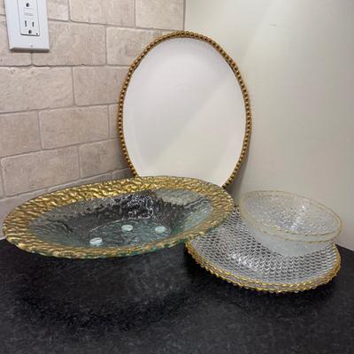 LOT 270K: Glass & Gold Kitchen Server Collection