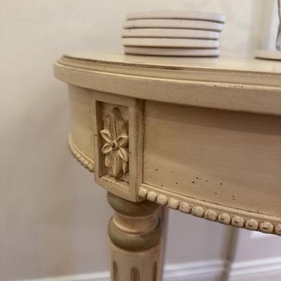 LOT 271K: White Chair w/ Side Table & Decor