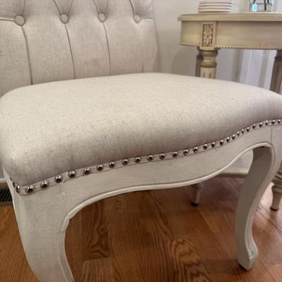 LOT 271K: White Chair w/ Side Table & Decor