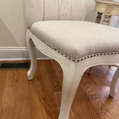 LOT 271K: White Chair w/ Side Table & Decor