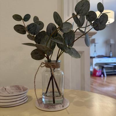 LOT 271K: White Chair w/ Side Table & Decor