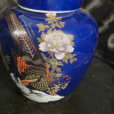 Vintage Otagiri Cobalt Blue Pheasant Ginger Jar – Hand-Painted Japanese Porcelain Elegance