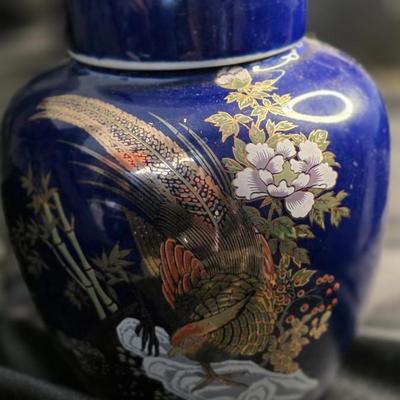 Vintage Otagiri Cobalt Blue Pheasant Ginger Jar – Hand-Painted Japanese Porcelain Elegance