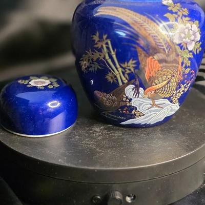 Vintage Otagiri Cobalt Blue Pheasant Ginger Jar – Hand-Painted Japanese Porcelain Elegance