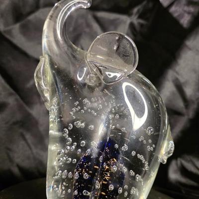 Vintage Italian Murano Art Glass Elephant Paperweight – Hand-Blown Bullicante Figurine with Blue Core