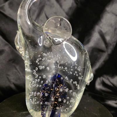 Vintage Italian Murano Art Glass Elephant Paperweight – Hand-Blown Bullicante Figurine with Blue Core
