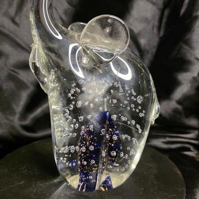 Vintage Italian Murano Art Glass Elephant Paperweight – Hand-Blown Bullicante Figurine with Blue Core