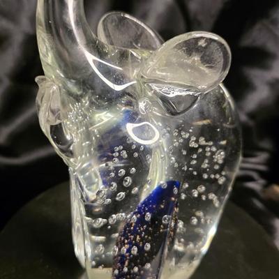 Vintage Italian Murano Art Glass Elephant Paperweight – Hand-Blown Bullicante Figurine with Blue Core