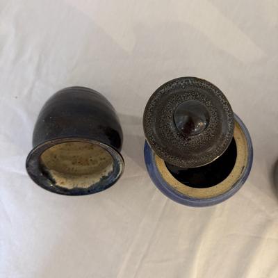 Six Signed Pottery Honey/Sugar Lidded Jars & More (K-SS)