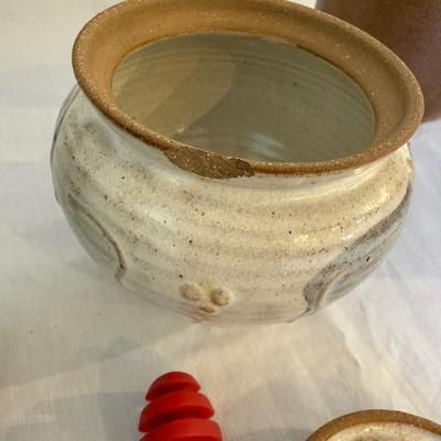 Six Signed Pottery Honey/Sugar Lidded Jars & More (K-SS)