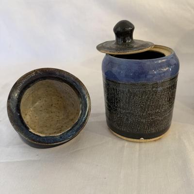 Six Signed Pottery Honey/Sugar Lidded Jars & More (K-SS)