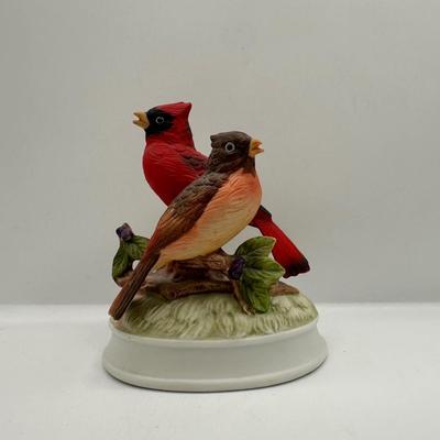 Gorham Porcelain Cardinal & Robin Bird Figurine Music Box