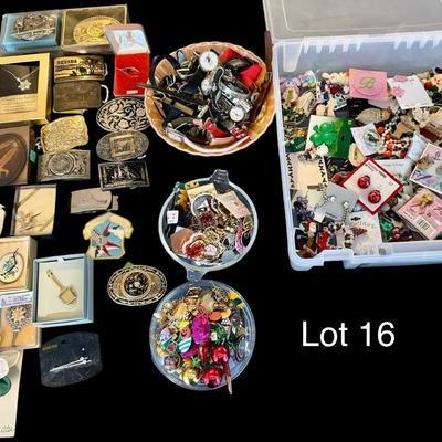 Lot 16: Bundle Of Costume Jewelry And Belt Buckles