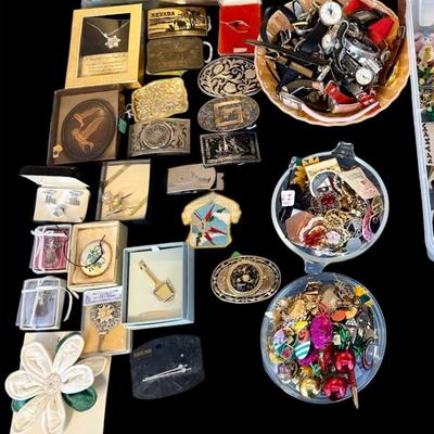 Lot 16: Bundle Of Costume Jewelry And Belt Buckles