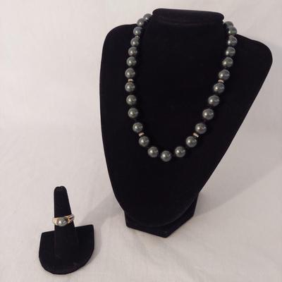 14K Black Pearl Ring w/ Necklace (K-BBL)