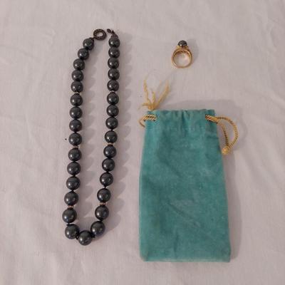 14K Black Pearl Ring w/ Necklace (K-BBL)