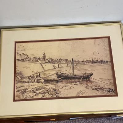 Vintage Framed Print of Vincent van Gogh's Bank of the Rhône at Arles Drawing (1888) – Arles Riversi