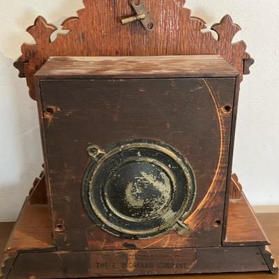 Antique E. Ingraham Eastlake Carved Oak Mantle Clock - 1880s, Original Works, Pendulum & Key, 14x14"
