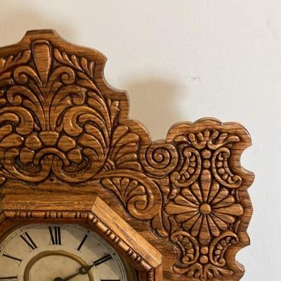 Antique Victorian E. Ingraham Oak Gingerbread Mantel Clock w/ Original Pendulum & Key - Runs Great!