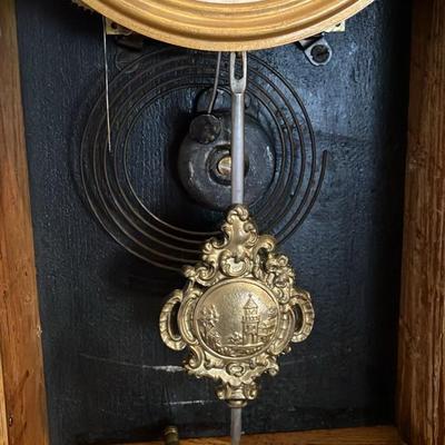 Antique Victorian E. Ingraham Oak Gingerbread Mantel Clock w/ Original Pendulum & Key - Runs Great!