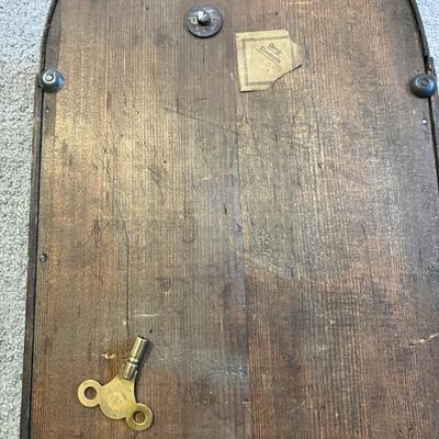 Antique Ornate German Oak Pendulum Wall Clock - 23"H Working w/ Key & Pendulum - Solid Wood