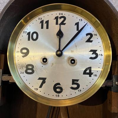 Antique Ornate German Oak Pendulum Wall Clock - 23"H Working w/ Key & Pendulum - Solid Wood