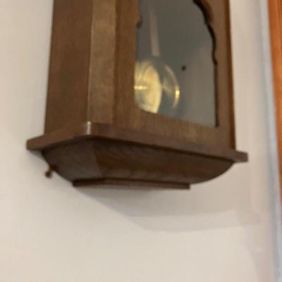 Antique Ornate German Oak Pendulum Wall Clock - 23"H Working w/ Key & Pendulum - Solid Wood