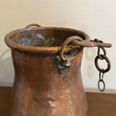 Antique Hand-Hammered Copper Bail Handle Bucket - 19th/Early 20th C. Rustic Water Pail, 9" Tall