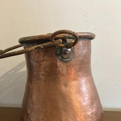 Antique Hand-Hammered Copper Bail Handle Bucket - 19th/Early 20th C. Rustic Water Pail, 9" Tall