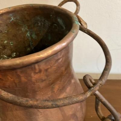 Antique Hand-Hammered Copper Bail Handle Bucket - 19th/Early 20th C. Rustic Water Pail, 9" Tall