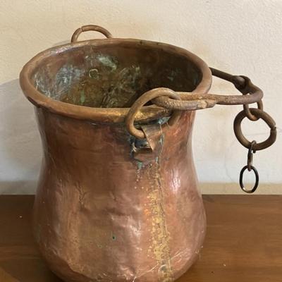 Antique Hand-Hammered Copper Bail Handle Bucket - 19th/Early 20th C. Rustic Water Pail, 9" Tall
