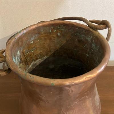 Antique Hand-Hammered Copper Bail Handle Bucket - 19th/Early 20th C. Rustic Water Pail, 9" Tall