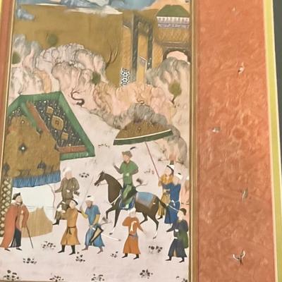 Mid-Century Set of 3 Framed Mughal-Style Indian Miniature Paintings on Rice Paper - 17x21" Framed