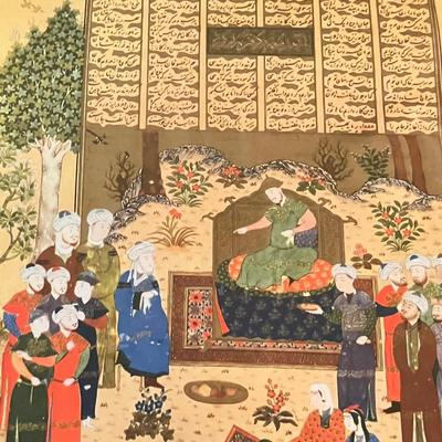 Mid-Century Set of 3 Framed Mughal-Style Indian Miniature Paintings on Rice Paper - 17x21" Framed