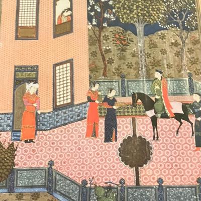 Mid-Century Set of 3 Framed Mughal-Style Indian Miniature Paintings on Rice Paper - 17x21" Framed