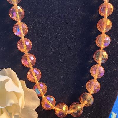 Sale Photo Thumbnail #427: Crystal glass bead necklace in lovely orange hue